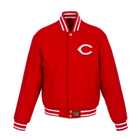 Cincinnati Reds Embroidered Logo Red Wool Bomber Jacket
