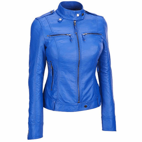 Women's Motorcycle Blue Leather Jacket