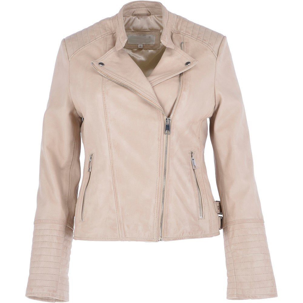 Womens Fashion Cream Leather Jacket - A2 Jackets