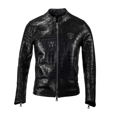 Shawn Crocodile Black Leather Jacket