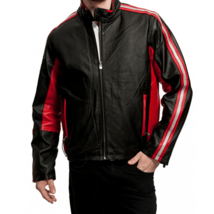 Men's Style Cycle Red Stripe Leather Jacket