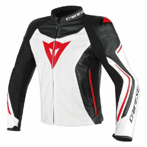 Mens Dainese Assen White Black Lava Red Leather Jacket