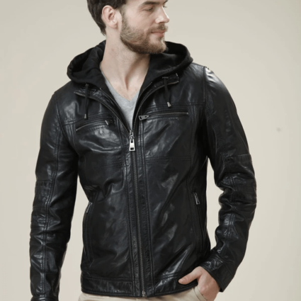 Danier Classic Detachable Hood Leather Jacket