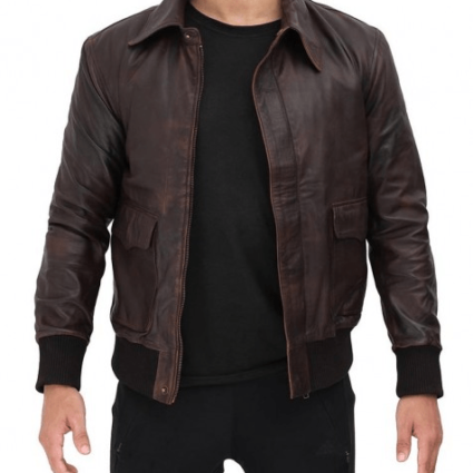 Mens Dark Ernest Bomber Distressed Leather Jacket