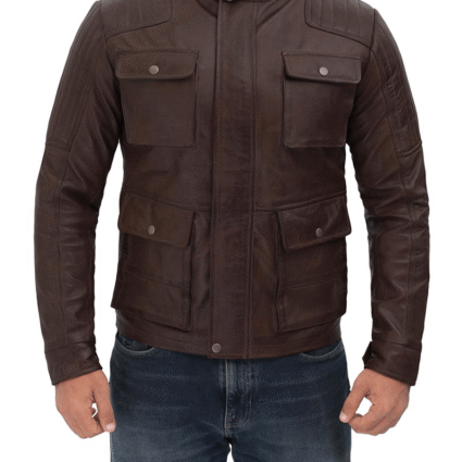 Navan Mens Dark Brown Four Pocket Vintage Leather Jacket