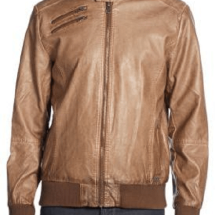 Mens David Bitton Brown Bomber Leather Jacket