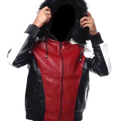 Mens 8 Ball Hooded Bomber Leather Jacket