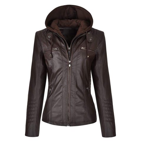 Spring and Autumn Detachable Zipper Slimfit Genuine Leather Hoodie Jacket