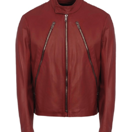 Mens Margiela Diagonal Zip Biker Leather Jacket