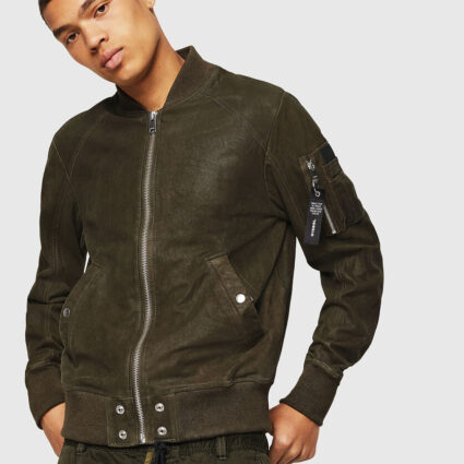 Diesel Green Bomber Waxed Suede Leather Jacket