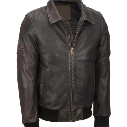 Mens Brown Vintage Bomber Leather Jacket