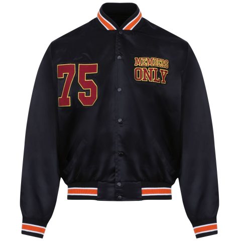 Members Only 75 Pardon My French Black Satin Bomber Jacket