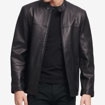 Dkny Men's Black Racer Leather Jacket