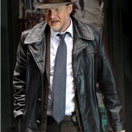 Donal Logue Gotham Black Leather Coat