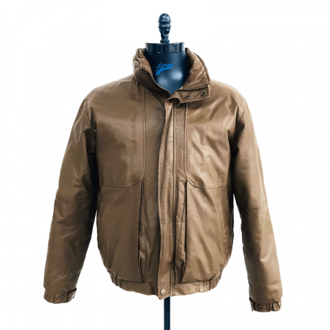 Mens Eddie Bauer Down Filled Brown Leather Jacket