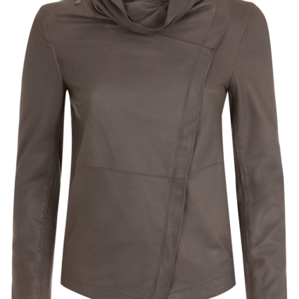 Womens Bovaye Grey Drape Leather Jacket