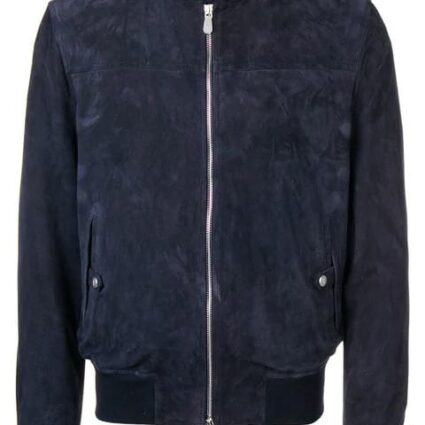 Eleventy Blue Suede Bomber Leather Jacket