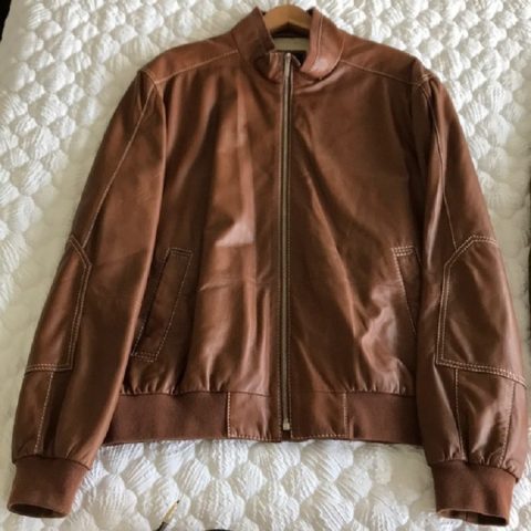 Faconnable Mens Brown Bomber Leather Jacket