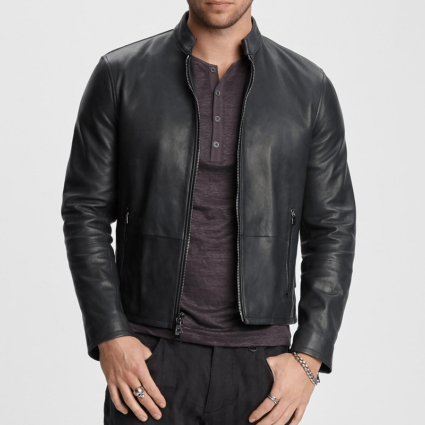 Mens Faded Smooth Black Leather Jacket