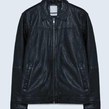 Mens Faded Effect Black Leather Jacket