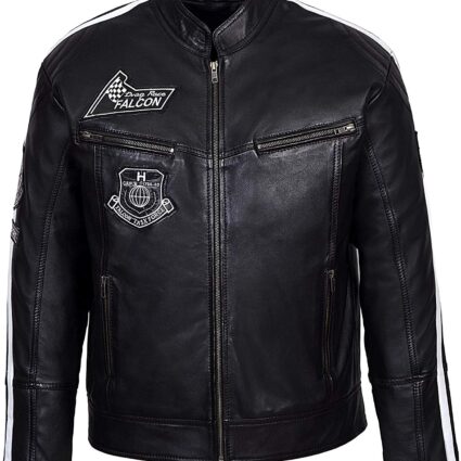 Men's Falcon Biker Style Motorcycle Leather Jacket