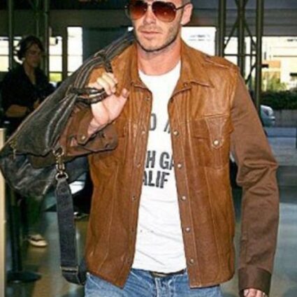 Footballer David Beckham Brown Leather Jacket