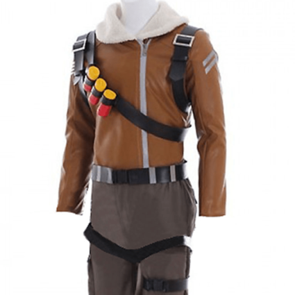 Mens Fortnite Raptor Gaming Brown Leather Jacket