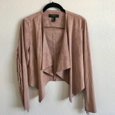 Womens Forever 21 Mauve Fringe Suede Moto Jacket