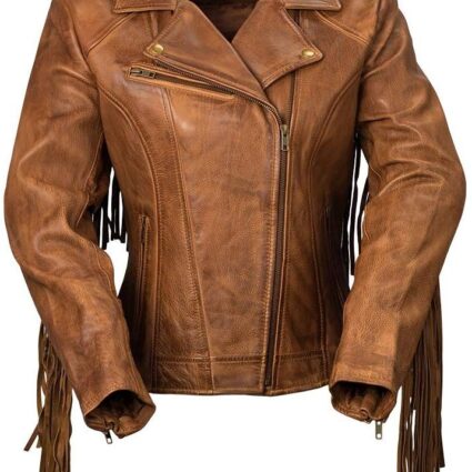 The Daisy Fringed Brown Leather Jacket