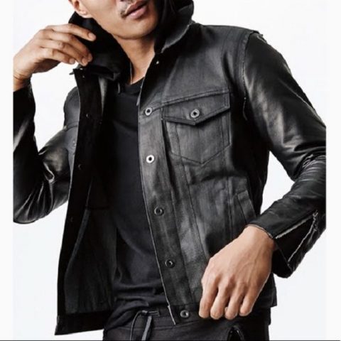 Gap GQ Waxed Denim Hooded Leather Jacket