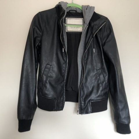Mens Garage Leather Jacket With Built In Zip Up Hoodie