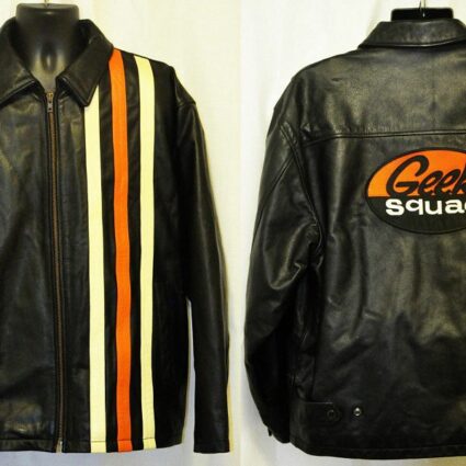 Geek Squad Mens Biker Leather Jacket