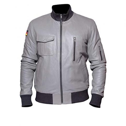 German Flag Grey Luftwaffe Leather Jacket