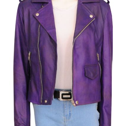 Womens Fashion Purple Girl Brando Leather Jacket