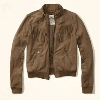 Mae Whitman TV Series Good Girls Annie Marks Brown Fringe Bomber Jacket