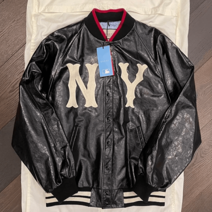 Gucci Style Black Bomber Leather Jacket