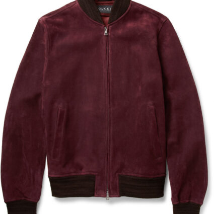 Gucci Burgundy Suede Leather Bomber Jacket