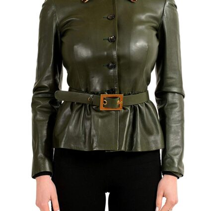 Gucci Fur Trimmed Green Belted Basic Jacket