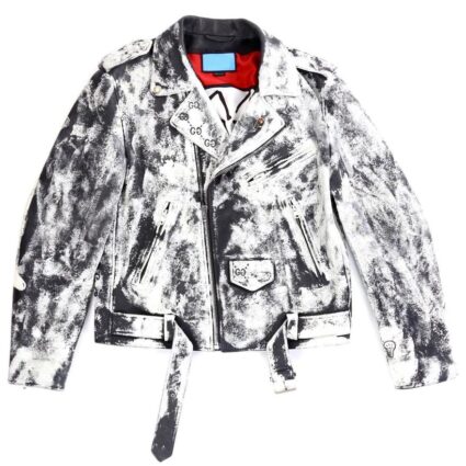 Mens Hand Painted Gucci Ghost Leather Jacket