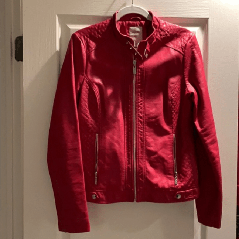 Mens Style Guess Red Leather Jacket
