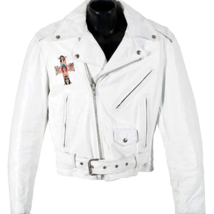 Mens Guns N Roses Paradise City White Motorcycle Leather Jacket