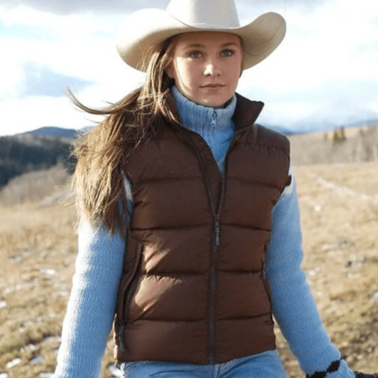 Amber Marshall TV Series Heartland Amy Fleming Brown Puffer Vest