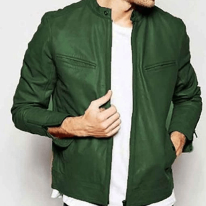 Adam Driver 2021 Henry Annette Green Leather Jacket