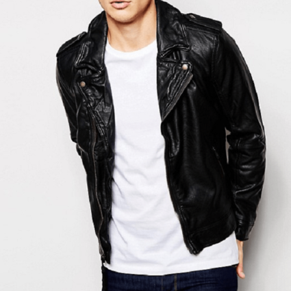 Mens Hollister Biker Black Leather Jacket