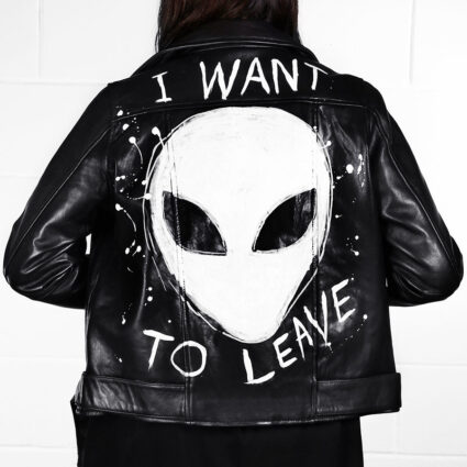 I Want To Leave Alien Logo Black Leather Jacket