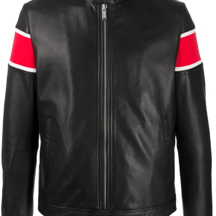 Mens Iceberg Striped Sleeve Leather Jacket