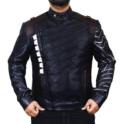 Sebastian Stan Infinity Winter Soldier Bucky Barnes Blue Faux War Leather Jacket