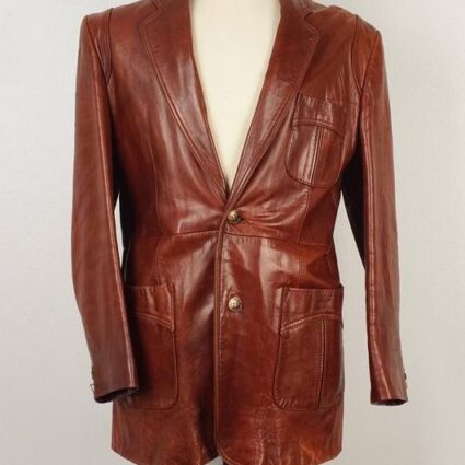 Mens Fashion 70s Vintage J Riggings Leather Coat