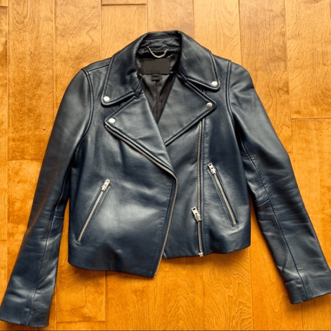 J Crew Skiff Collection Navy Black Leather Jacket
