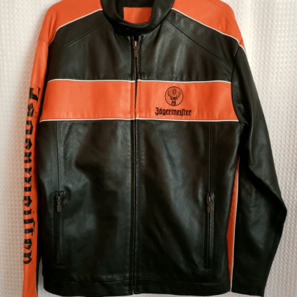 Jagermeister Men's Black And Orange Leather Jacket